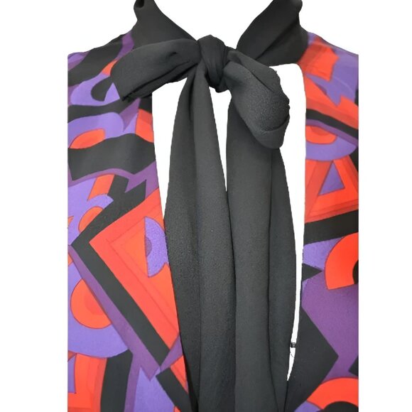 Vince Camuto Retro Abstract Red Purple Crossbody Christmas Holiday Top Blouse S - Picture 4 of 6